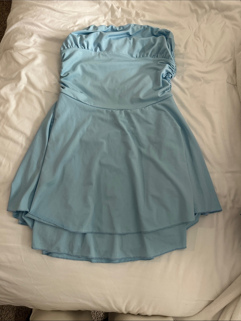 Light Blue Strapless Layered Skirt